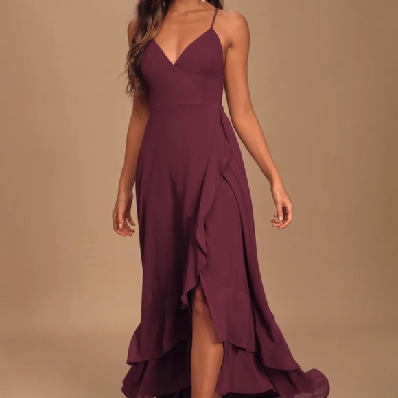 In Love Forever Plum Lace-Up High-Low Maxi Dress - Picture 3 of 4